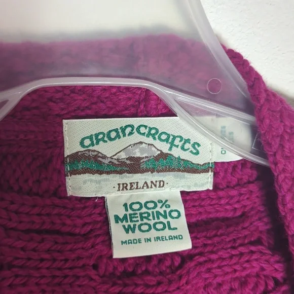 Aran Crafts Womens Sweater‎ Poncho Shawl Wrap Cable Knit Pink Fisherman Wool OS